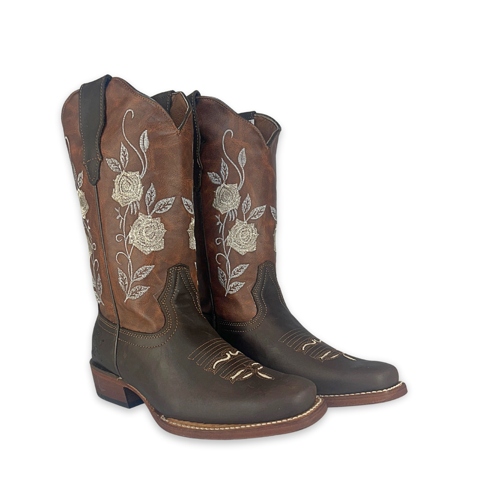 Bota rodeo para Dama Estilo 0032 Color café Suela de cuero Diamond Bull