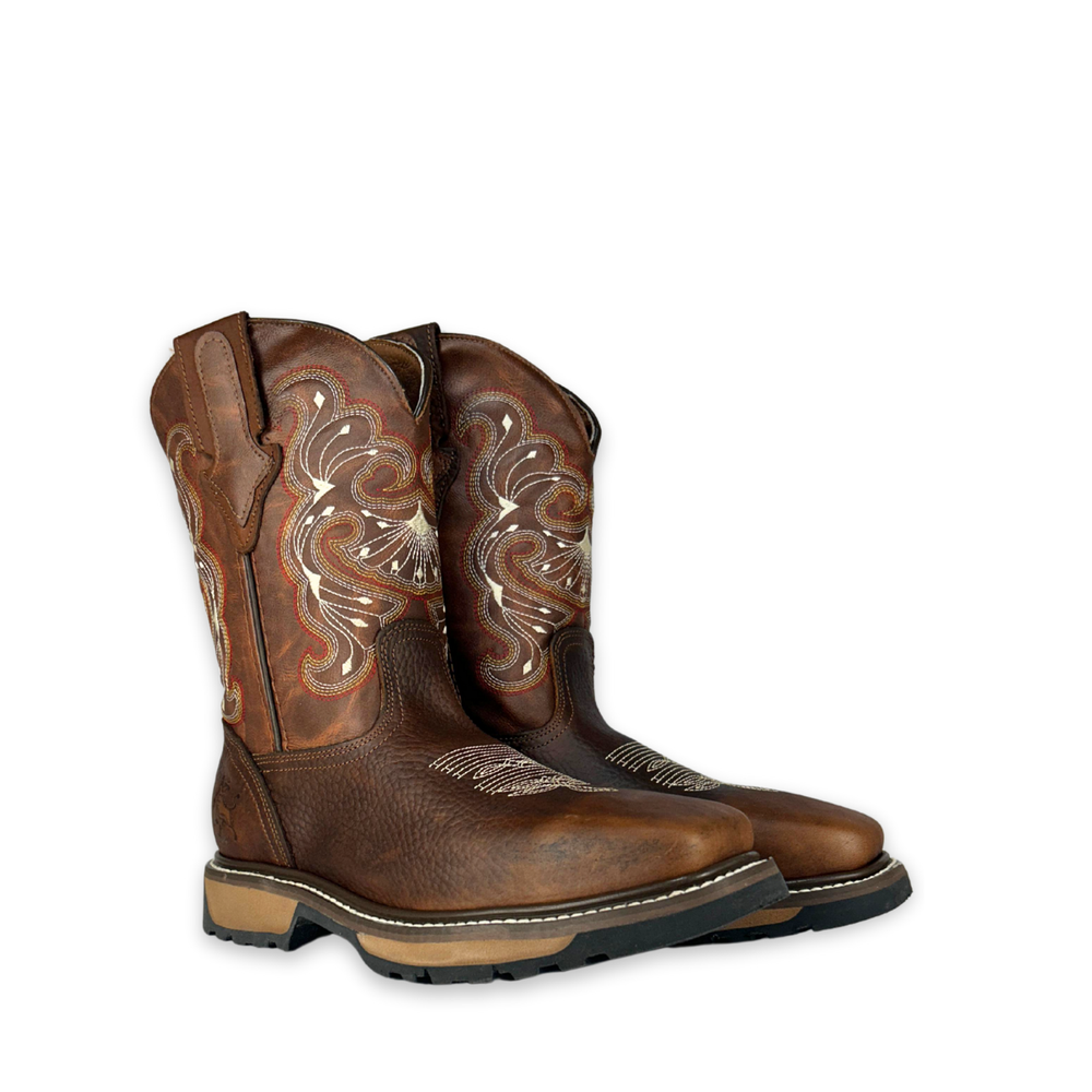 Bota rodeo de trabajo café con suela antideslizante y costura goodyear welt 5017