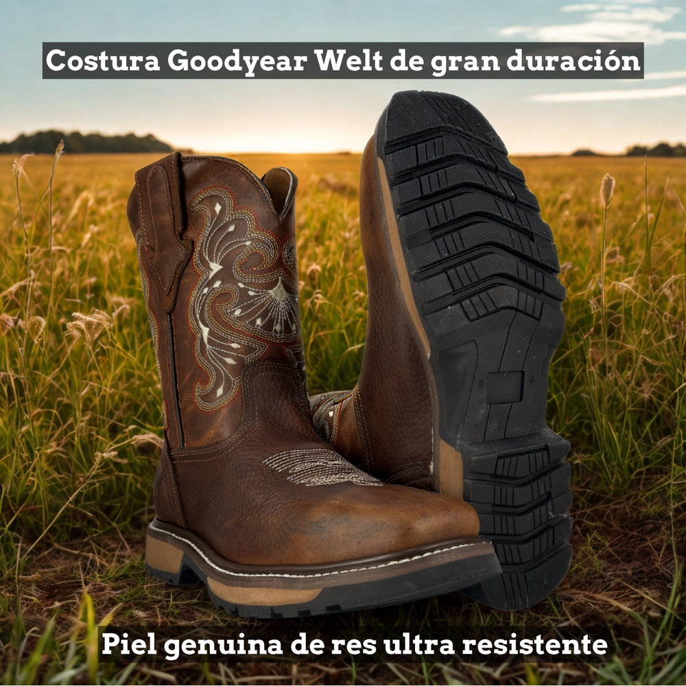 
                      
                        Bota rodeo de trabajo café con suela antideslizante y costura goodyear welt 5017
                      
                    